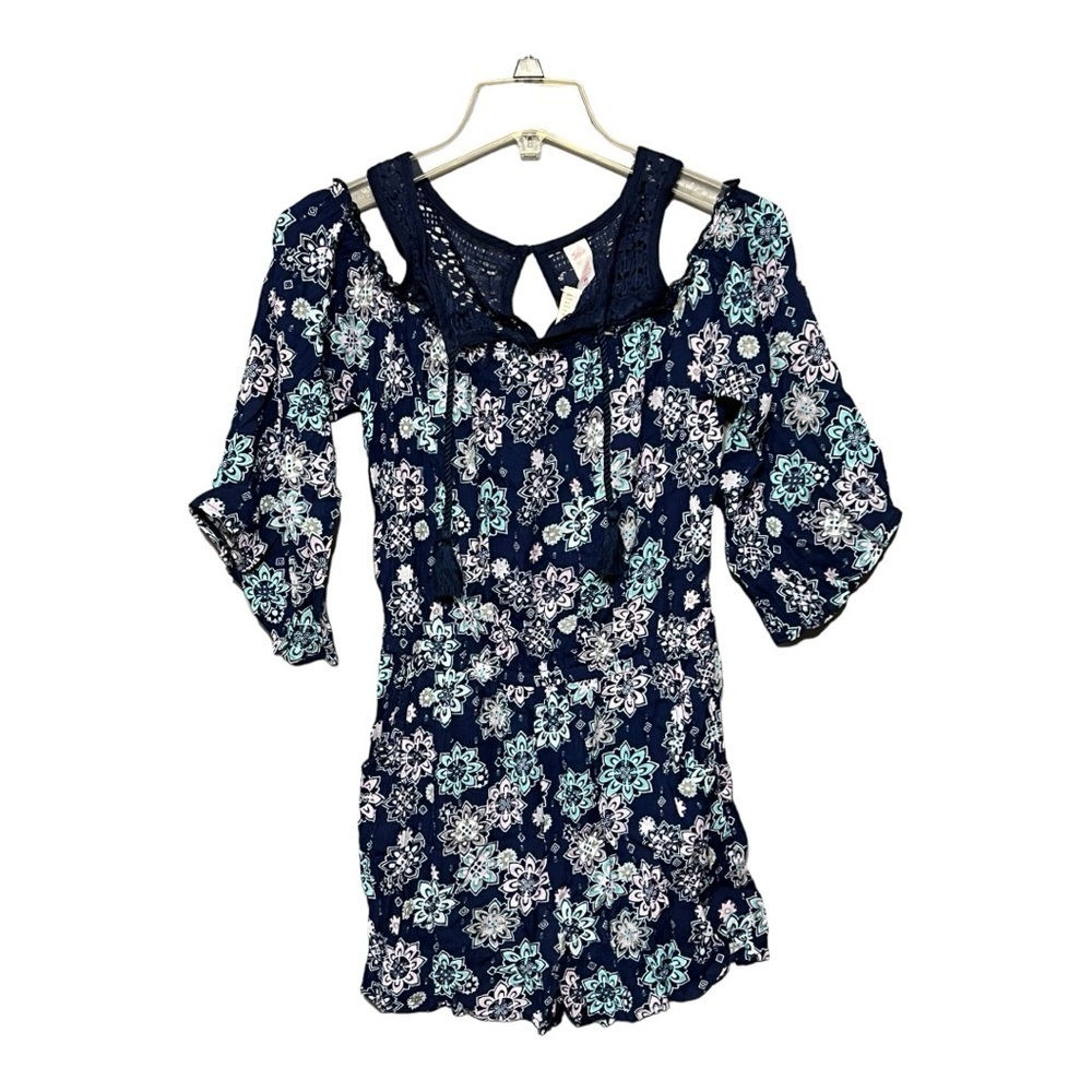Justice Blue Printed Lace Flare Sleeve Romper Tween Festive Summer Fashion 16